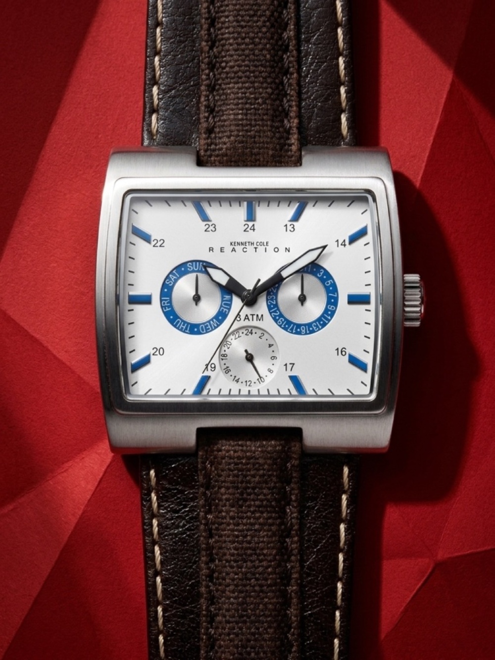 Kenneth Cole Reaction Men’s Rectangular Watch – Silver Dial, Multifunction, Work - Picture 3 of 12